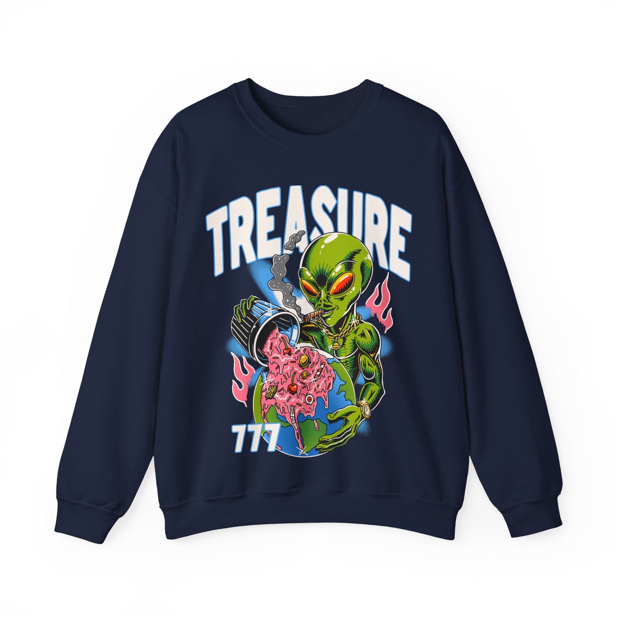 Alien Treasure Sweatshirt — Retro Sci‑Fi Graphic Crewneck