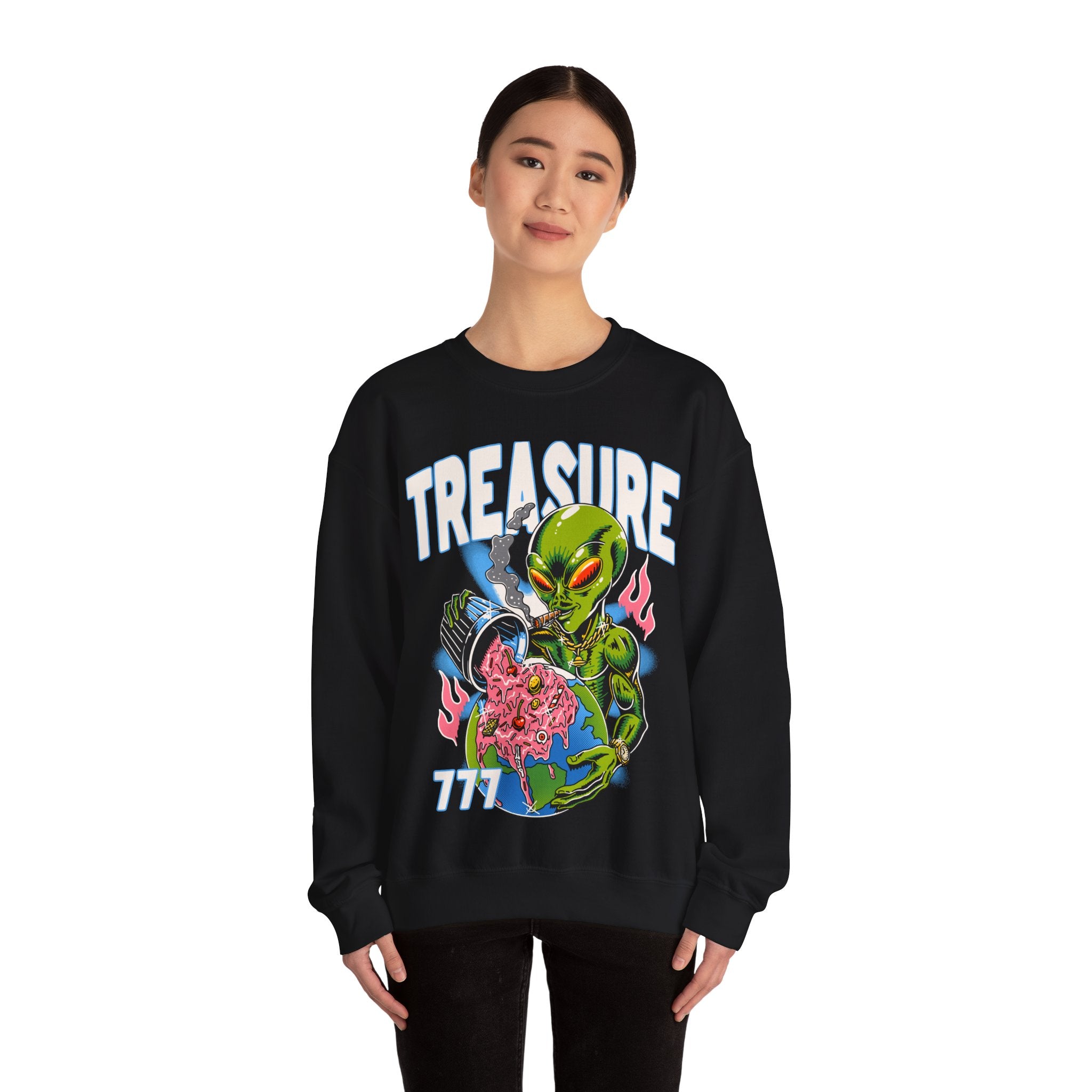 Alien Treasure Sweatshirt — Retro Sci‑Fi Graphic Crewneck